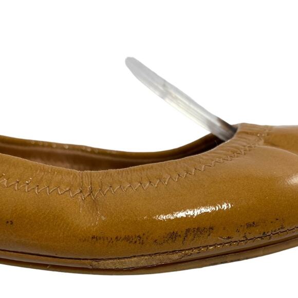 Tory Burch Eddie Ballet Flats Royal Tan Patent Leather Slip On Size 6.5 Medium - Picture 8 of 14